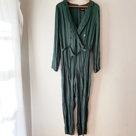 FREE PEOPLE Green I Am Woman Jumpsuit Women's Size 12 Green Satin NWT - Picture 4 of 16